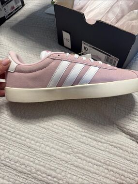 adidas Pink Low-Top Sneaker with White Three Stripes